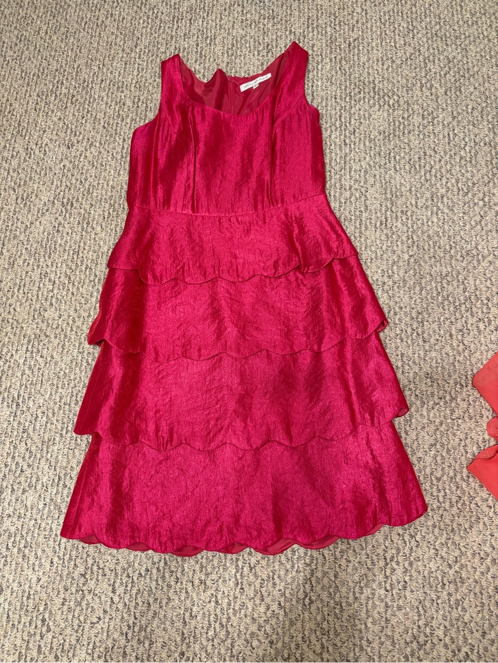 Nipon Boutique Fuchsia Pink Layered Scallop Midi Dress Preppy Girly